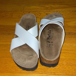 BIRKENSTOCK Betula criss-cross straps white leather slide sandals